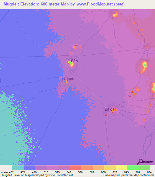 Mugdeit,Sudan Elevation Map