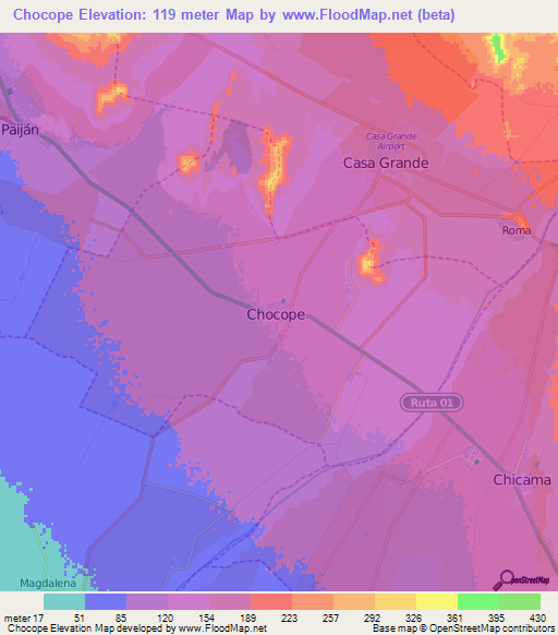 Chocope,Peru Elevation Map