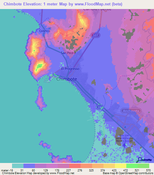 Chimbote,Peru Elevation Map