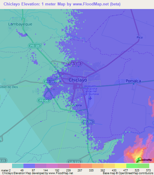 Chiclayo,Peru Elevation Map