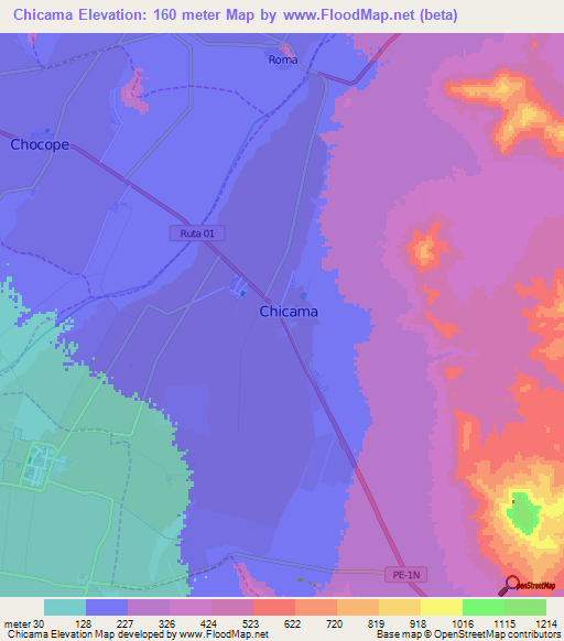 Chicama,Peru Elevation Map
