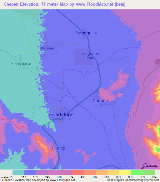 Chepen,Peru Elevation Map