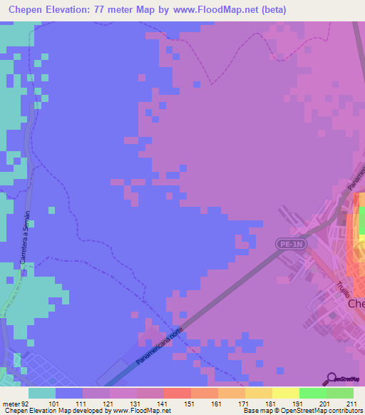 Chepen,Peru Elevation Map