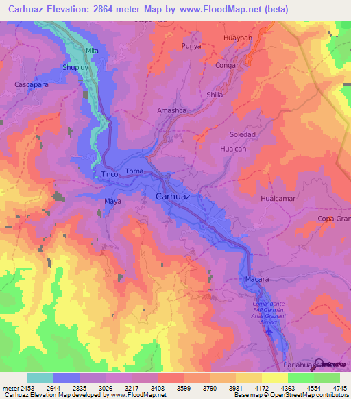Carhuaz,Peru Elevation Map