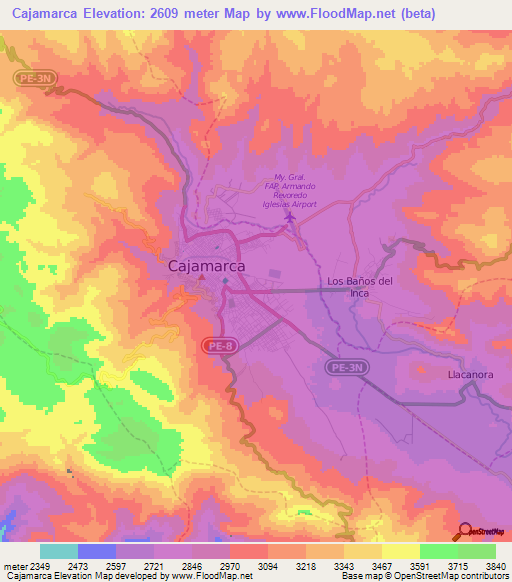 Cajamarca,Peru Elevation Map