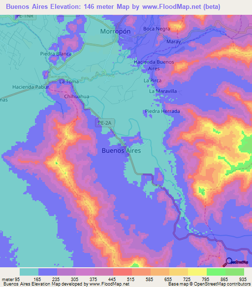 Buenos Aires,Peru Elevation Map