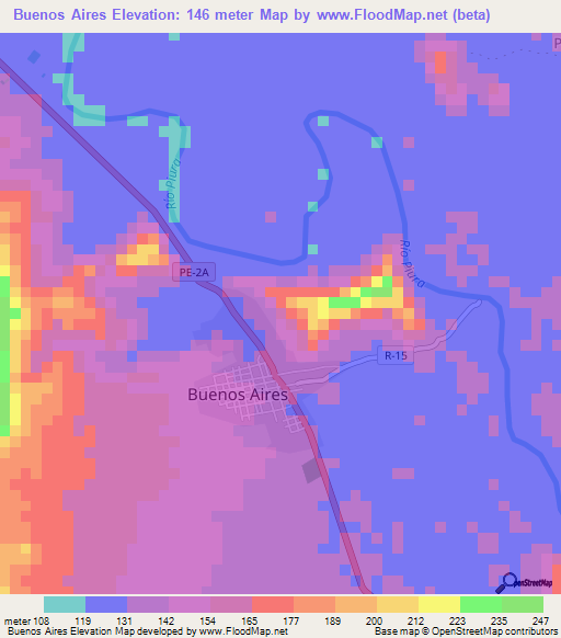 Buenos Aires,Peru Elevation Map
