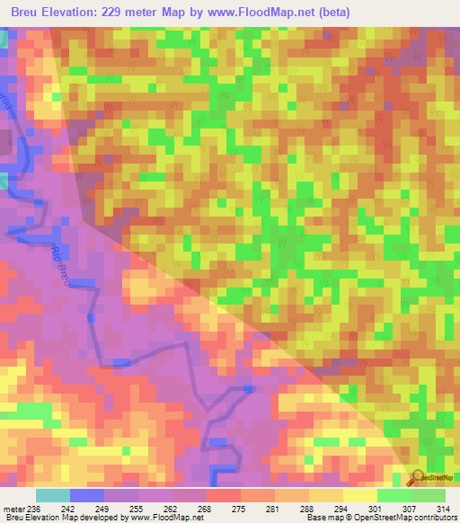 Breu,Peru Elevation Map
