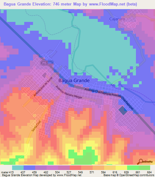 Bagua Grande,Peru Elevation Map