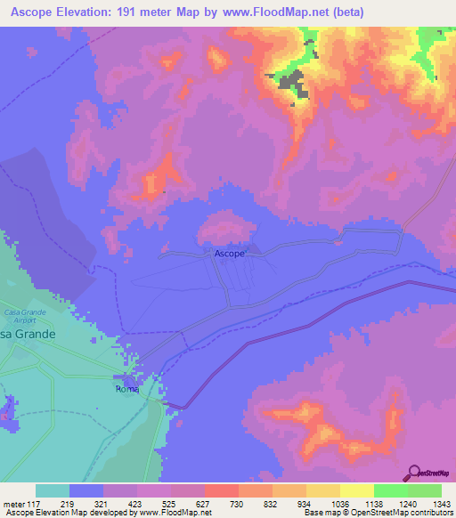 Ascope,Peru Elevation Map
