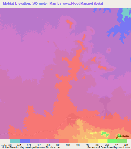 Mobiat,Sudan Elevation Map