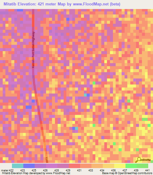 Mitatib,Sudan Elevation Map