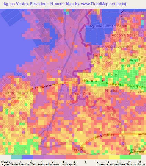 Aguas Verdes,Peru Elevation Map