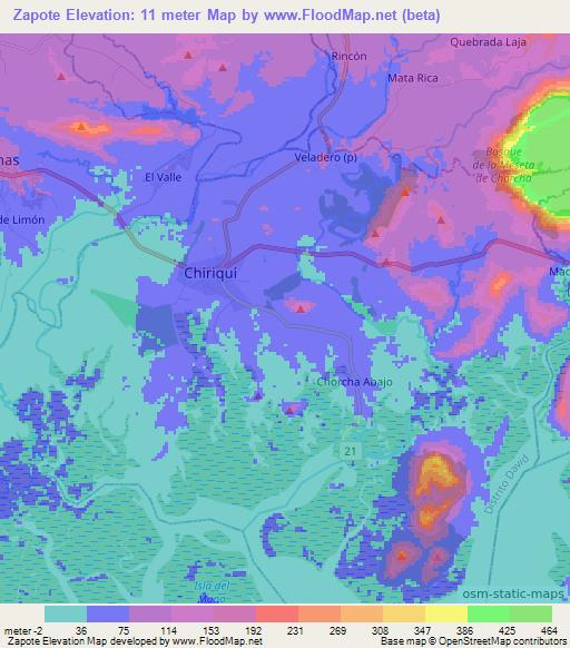 Zapote,Panama Elevation Map