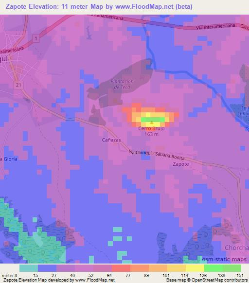 Zapote,Panama Elevation Map