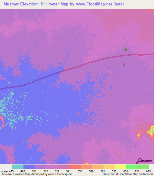 Musmar,Sudan Elevation Map