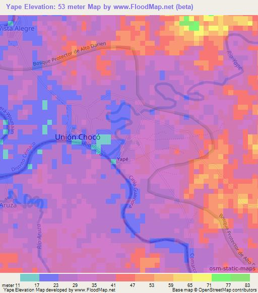 Yape,Panama Elevation Map