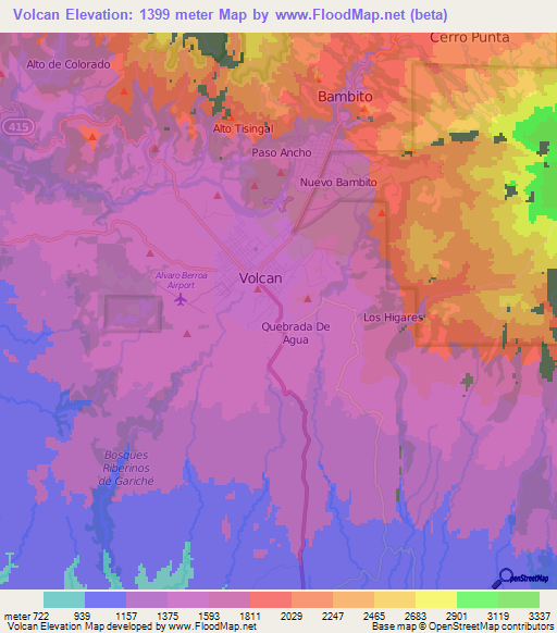 Volcan,Panama Elevation Map