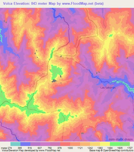 Volca,Panama Elevation Map
