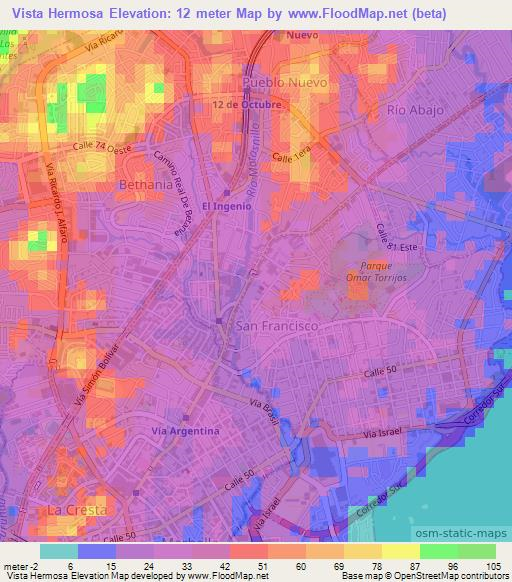 Vista Hermosa,Panama Elevation Map