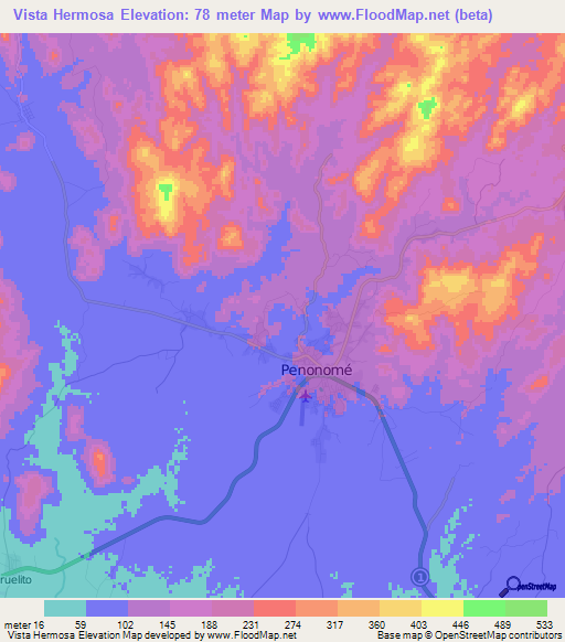 Vista Hermosa,Panama Elevation Map