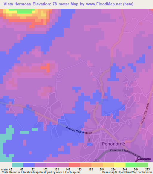 Vista Hermosa,Panama Elevation Map
