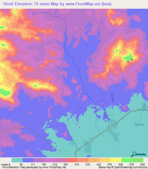 Viruli,Panama Elevation Map