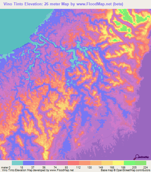 Vino Tinto,Panama Elevation Map
