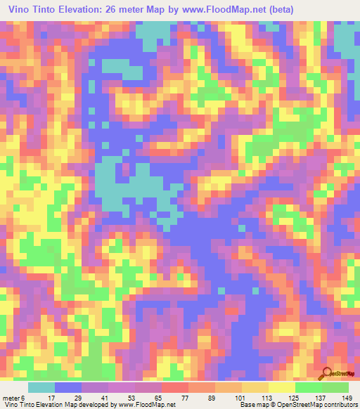 Vino Tinto,Panama Elevation Map