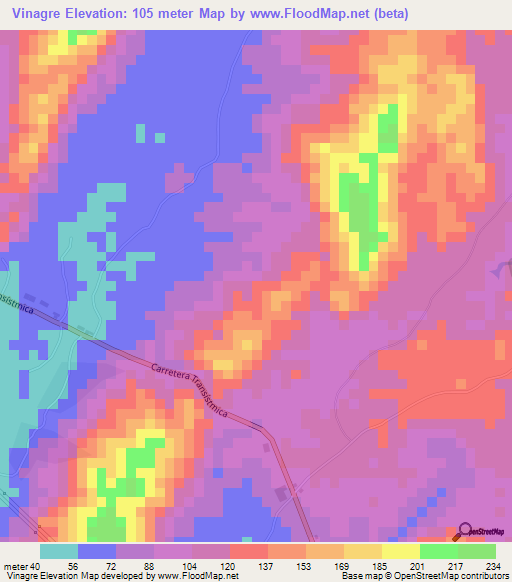 Vinagre,Panama Elevation Map
