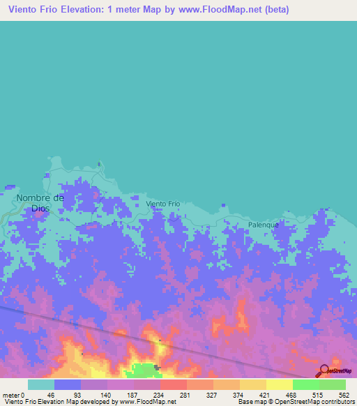 Viento Frio,Panama Elevation Map