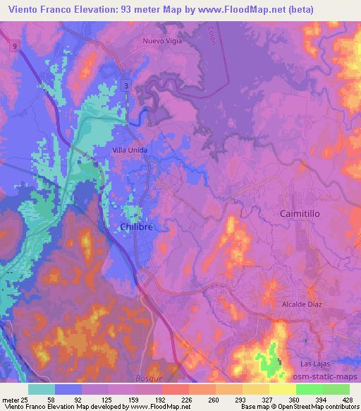 Viento Franco,Panama Elevation Map
