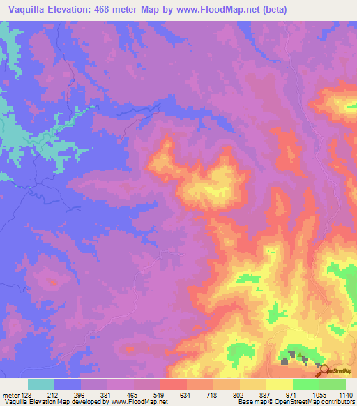 Vaquilla,Panama Elevation Map