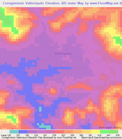 Corregimiento Vallerriquito,Panama Elevation Map