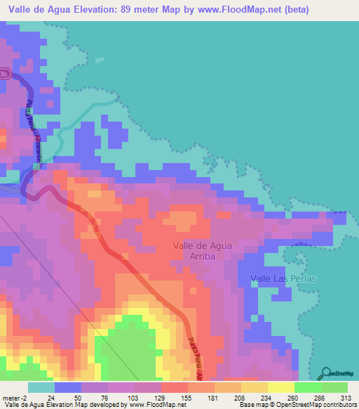 Valle de Agua,Panama Elevation Map