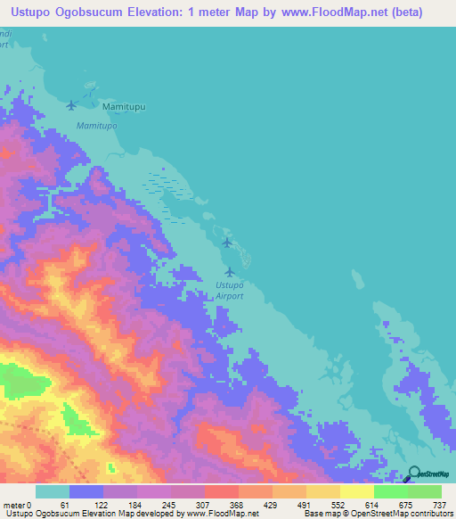 Ustupo Ogobsucum,Panama Elevation Map