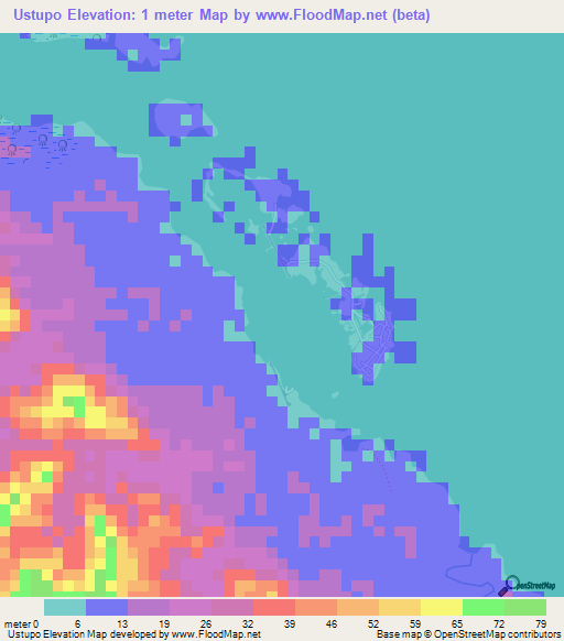 Ustupo,Panama Elevation Map