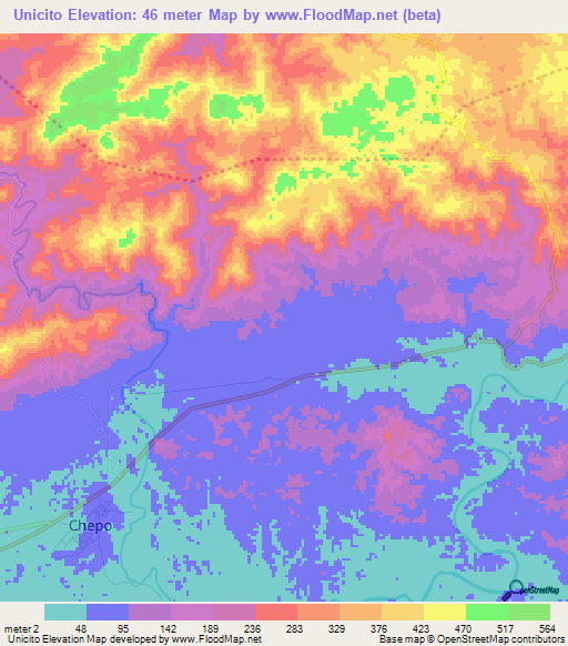 Unicito,Panama Elevation Map