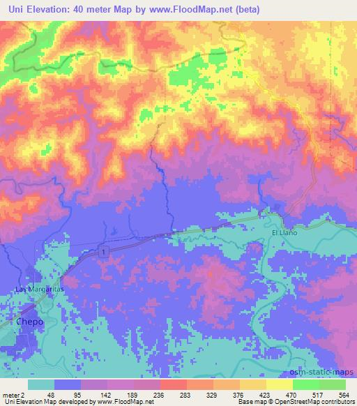 Uni,Panama Elevation Map
