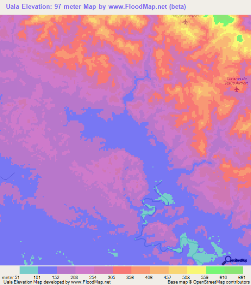 Uala,Panama Elevation Map