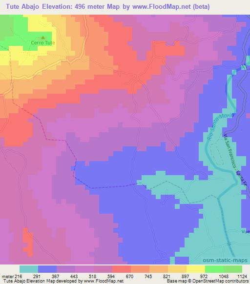 Tute Abajo,Panama Elevation Map