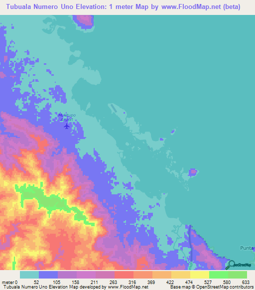Tubuala Numero Uno,Panama Elevation Map