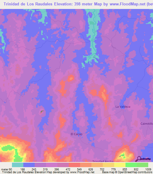 Trinidad de Los Raudales,Panama Elevation Map
