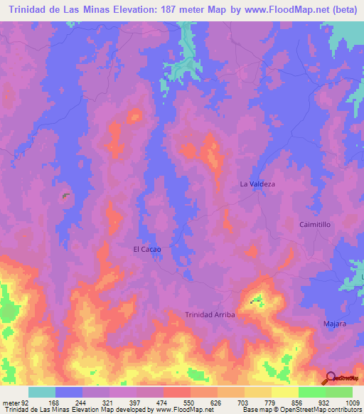 Trinidad de Las Minas,Panama Elevation Map
