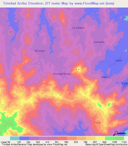 Trinidad Arriba,Panama Elevation Map