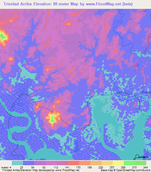 Trinidad Arriba,Panama Elevation Map