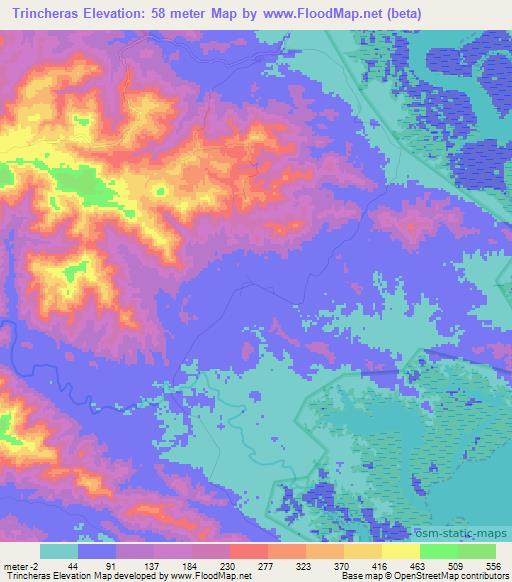 Trincheras,Panama Elevation Map