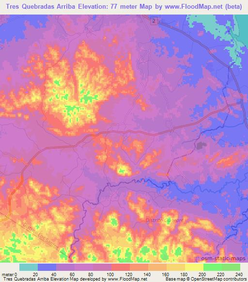 Tres Quebradas Arriba,Panama Elevation Map