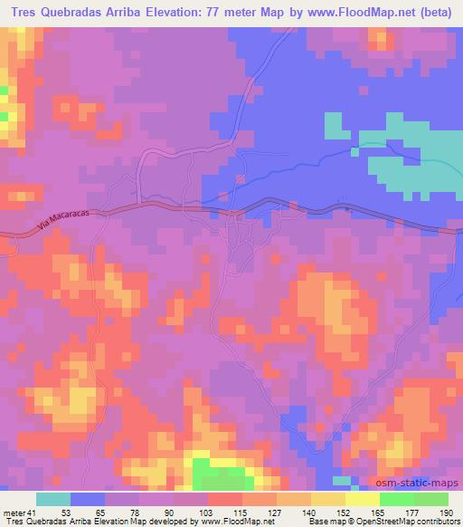 Tres Quebradas Arriba,Panama Elevation Map