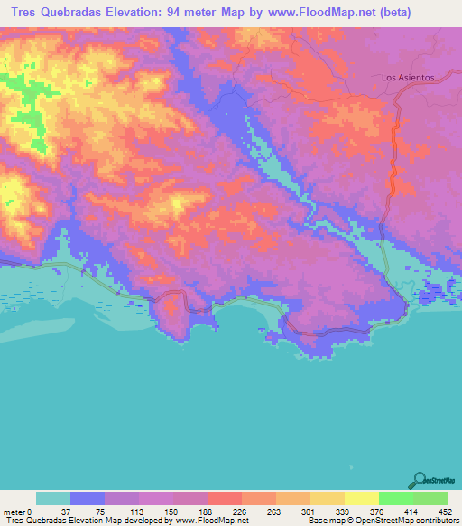 Tres Quebradas,Panama Elevation Map